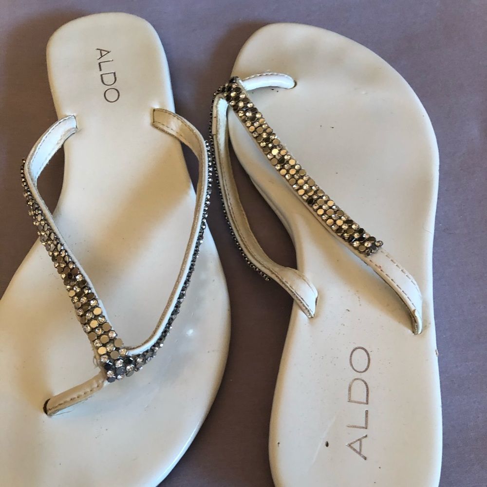 Aldo white flip flops bling on the top